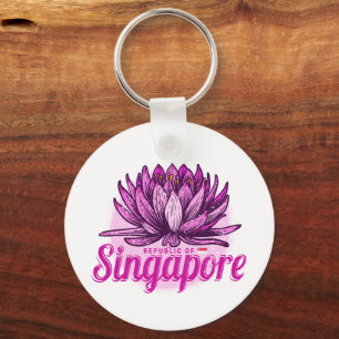 Singapore Lotus Flag Vintage Holiday Souvenir Key Ring