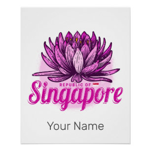 Singapore Lotus Flag Vintage Holiday Souvenir Poster