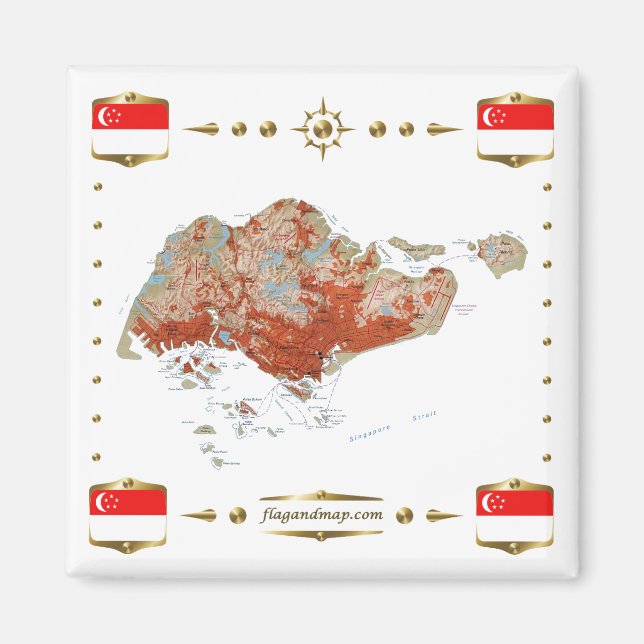 Singapore Map + Flags Magnet (Front)