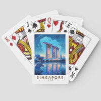 Singapore Marina Bay Night Travel Art Vintage