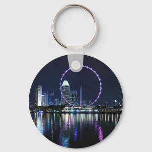 Singapore night skyline key ring