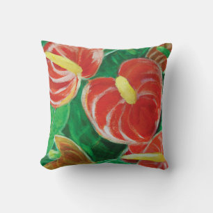 Singapore Red Anthurium Flowers Cushion