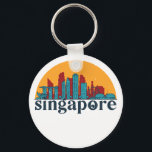 Singapore Retro City Skyline Cityscape Art Key Ring<br><div class="desc">Vintage and retro city design with beautiful skyline, tourist attraction and cityscape art. Cool skyscraper and building silhouette illustration merchandise for tourist and traveller. Perfect as souvenir to bring back home when travelling around the world. Save the memory of your travel and vacation with family and friends. Background colour can...</div>
