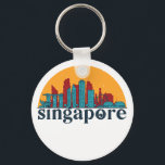 Singapore Retro City Skyline Cityscape Art Key Ring<br><div class="desc">Vintage and retro city design with beautiful skyline, tourist attraction and cityscape art. Cool skyscraper and building silhouette illustration merchandise for tourist and traveller. Perfect as souvenir to bring back home when travelling around the world. Save the memory of your travel and vacation with family and friends. Background colour can...</div>