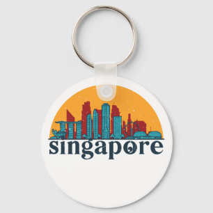 Singapore Retro City Skyline Cityscape Art Key Ring