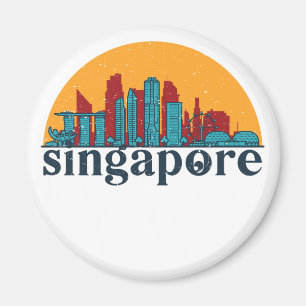 Singapore Retro City Skyline Cityscape Art Magnet