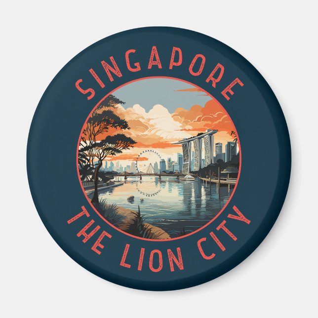 Singapore Retro Distressed Circle Magnet (Front)