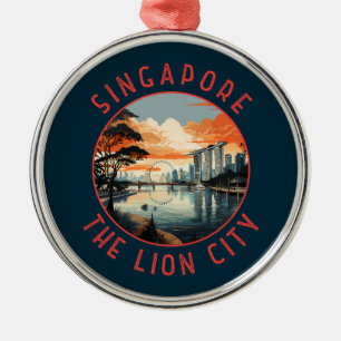 Singapore Retro Distressed Circle Metal Ornament