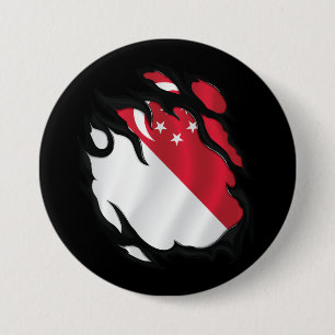 Singapore Ripped Flag 7.5 Cm Round Badge
