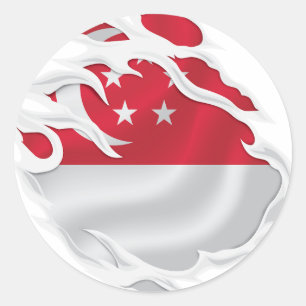 Singapore Ripped Flag Classic Round Sticker
