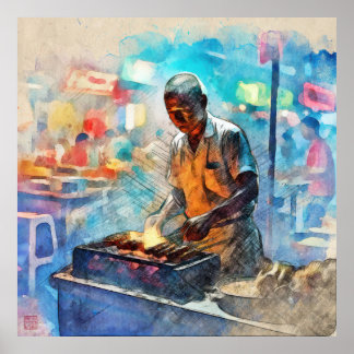 Singapore Satay Seller - Large Archival Print