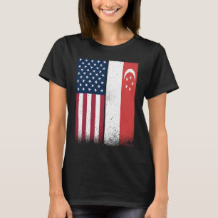 Singapore Singaporean American Flags Proud USA T-Shirt