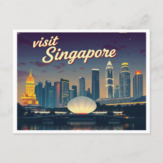 SINGAPORE SKYLINE ART VINTAGE POSTCARD