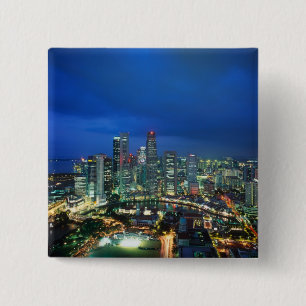 Singapore Skyline at night, Singapore 15 Cm Square Badge