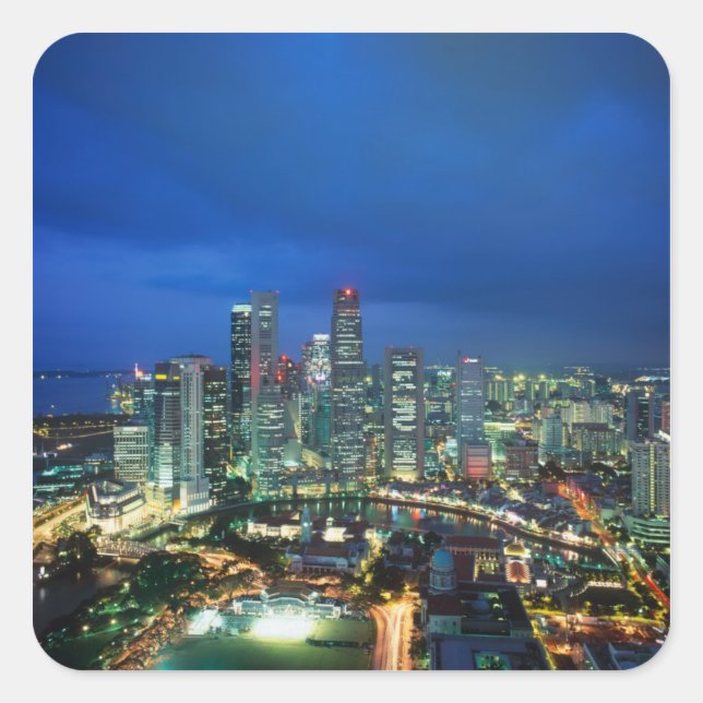 Singapore Skyline at night, Singapore Square Sticker (Front)