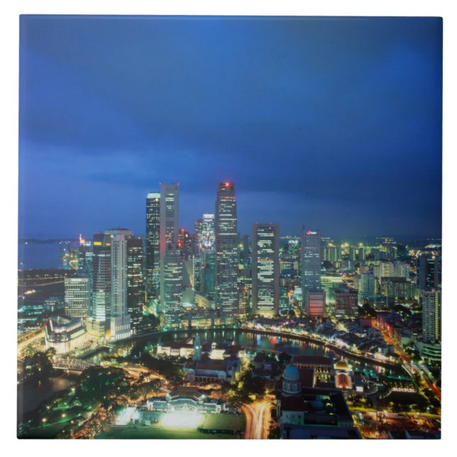Singapore Skyline at night, Singapore Tile (Front)