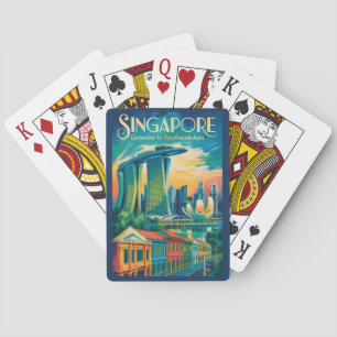 Singapore Skyline Illustration Travel Art Vintage Playing Cards