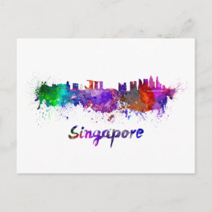 Singapore skyline in watercolor postcard
