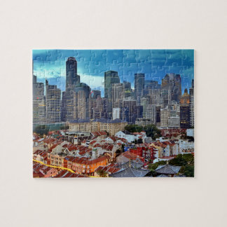 Singapore skyline viewed from Chinatown at sunset Jigsaw Puzzle