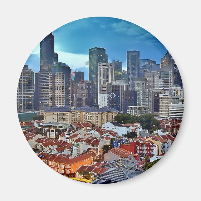 Singapore skyline viewed from Chinatown at sunset Magnet (Front)