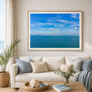 Singapore Strait Shipping Lanes with Cargo Ships Poster