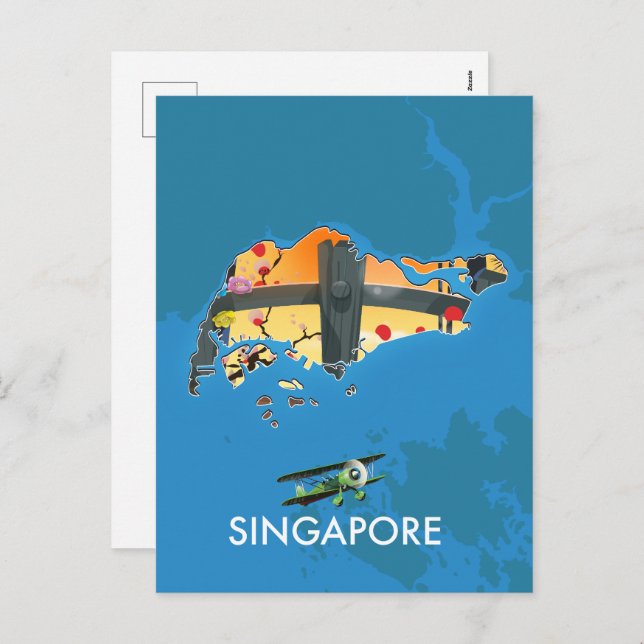 Singapore travel map holiday postcard (Front/Back)