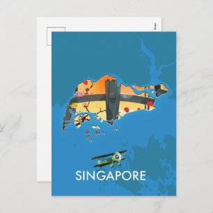 Singapore travel map holiday postcard