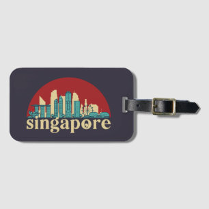 Singapore Vintage City Skyline Cityscape Art Luggage Tag