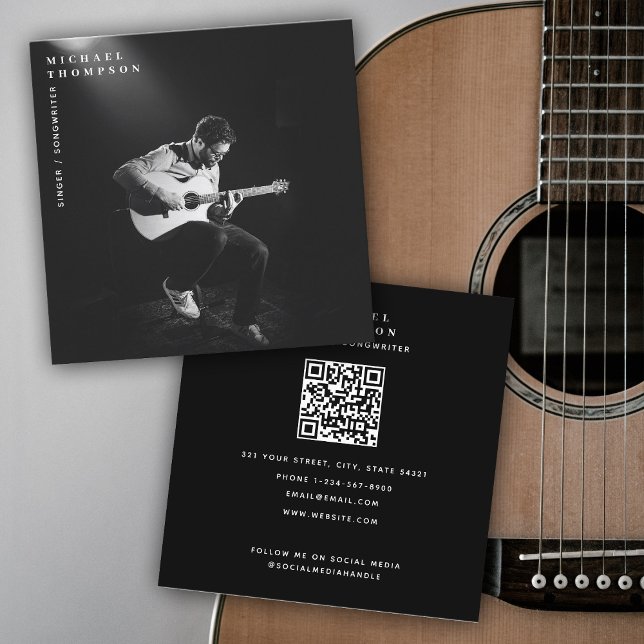 Singer Musician Artist Photo Performer QR Code  Square Business Card (Singer Musician Artist Photo Performer QR Code Square Business Card)