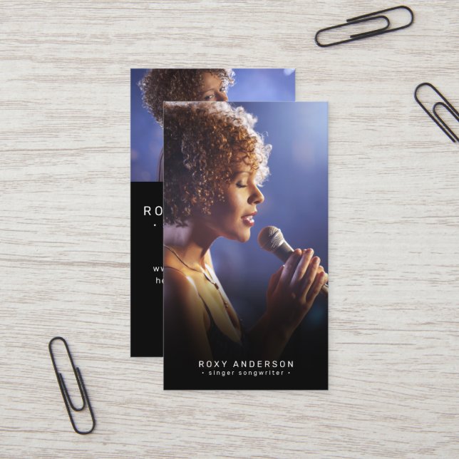 Singer Musician Modern Black  Business Card (Front/Back In Situ)