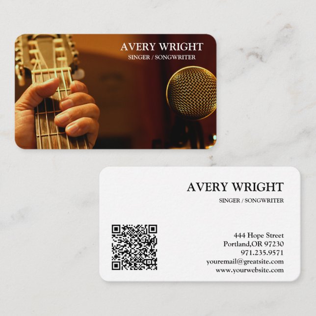 Singer Musician Photo Black & White Modern Music Business Card (Front/Back)