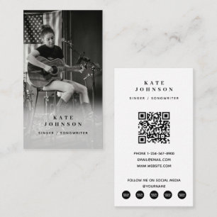 Singer Musician Photo Black & White QR Code Business Card