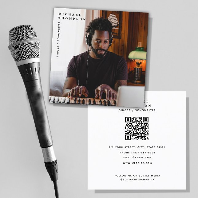 Singer Musician Photo Performer QR Code  Square Business Card (Creator Uploaded)