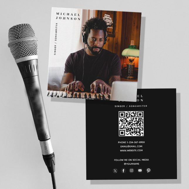 Singer Musician Photo Performer QR Code Square Business Card (Singer Musician Photo Performer QR Code Square Business Card)
