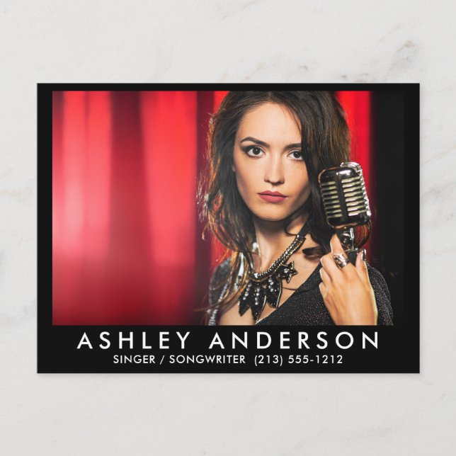 Singer Musician Photo Postcard - Black Front (Front)