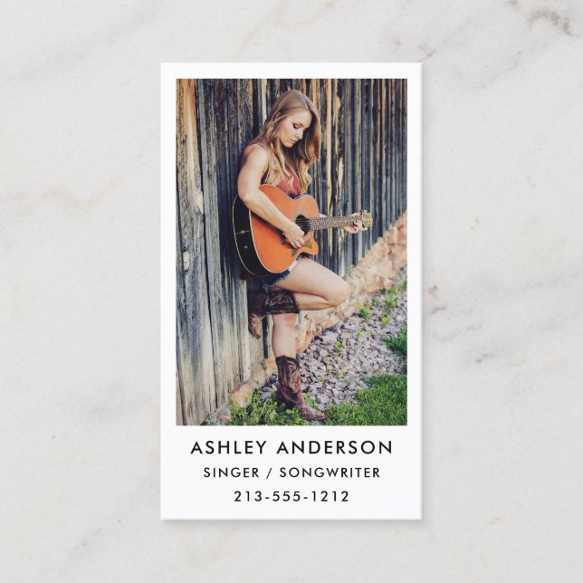 Singer Musician Photo Promo Business Card - Wht (Front)