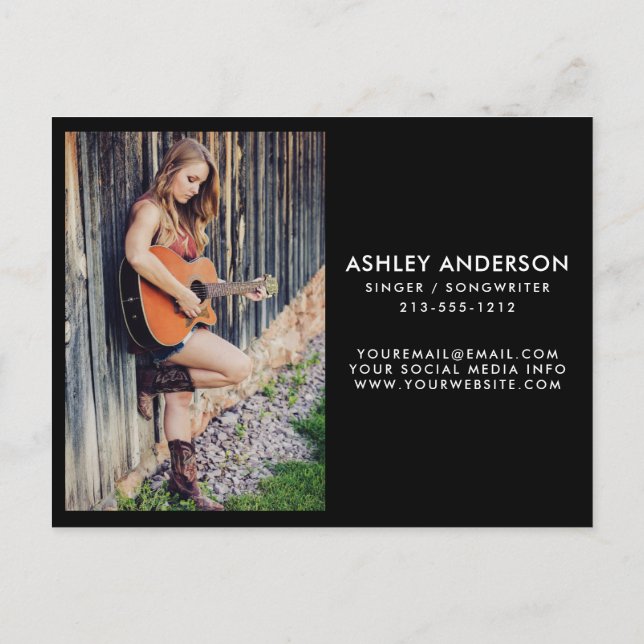 Singer Musician Photo Promo Card - Postcard Size (Back)