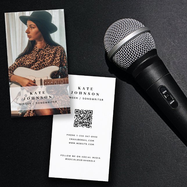 Singer Musician Photo Social Media QR Code Business Card (Creator Uploaded)