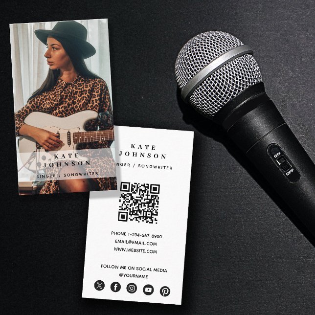 Singer Musician Photo Social Media QR Code Business Card (Singer Musician Photo Social Media QR Code Business Card)