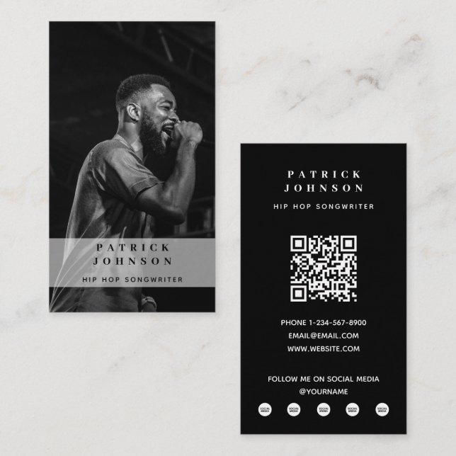 Singer Musician Songwriter Photo Hip Hop QR Code Business Card (Front/Back)