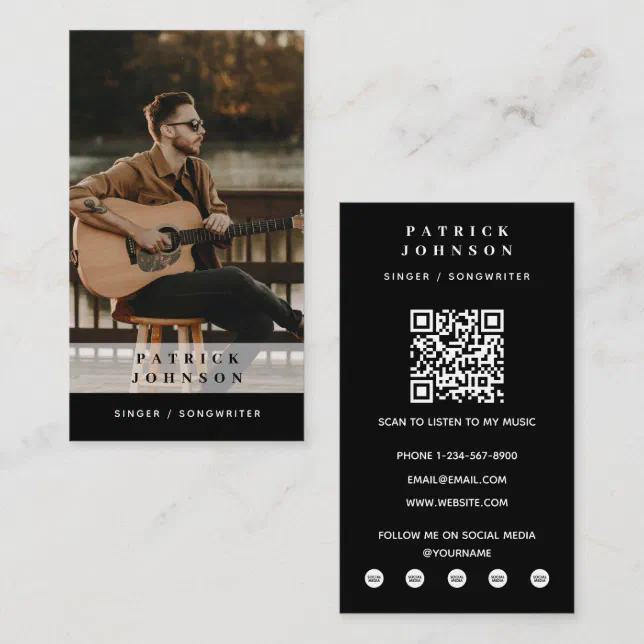 Singer Musician Songwriter Photo Scan QR Code Business Card | Zazzle