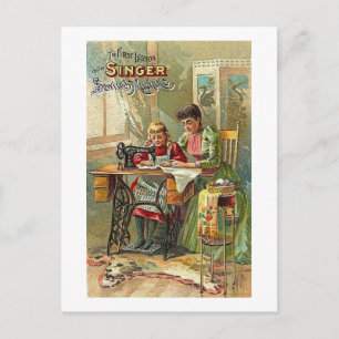 Singer Sewing Machine Ad "The First Lesson" Postcard