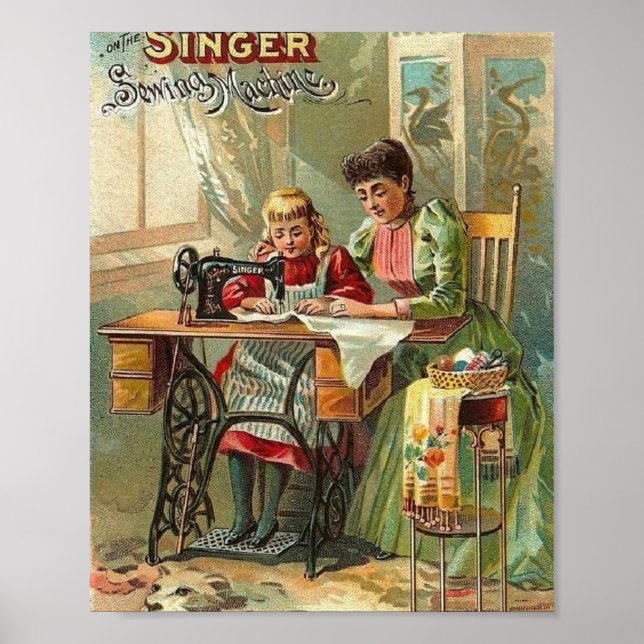 Singer Sewing Machine "The First Lesson" Vintage Poster (Front)