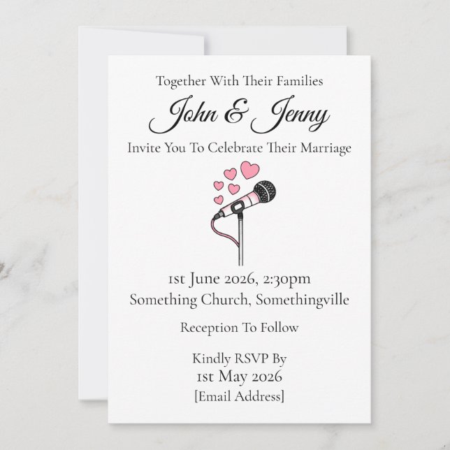Singer Wedding Invitation Singing Musicians (Front)