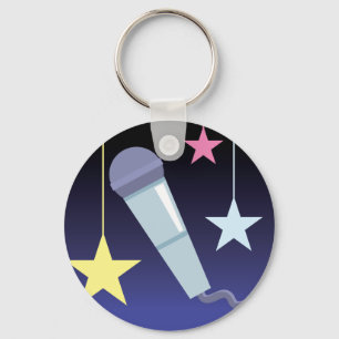 singer's microphone and stars design key ring