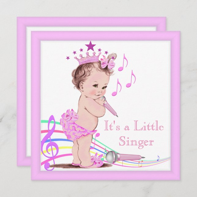 Singing Baby Shower Cute Girl Pink Music Invitation (Front/Back)