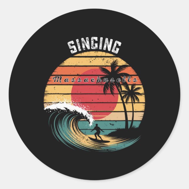 Singing Beach Machusetts Beach Surfing  Classic Round Sticker (Front)