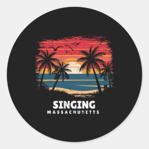 Singing Beach Machusetts Surfboarder Palm Tree Sou Classic Round Sticker