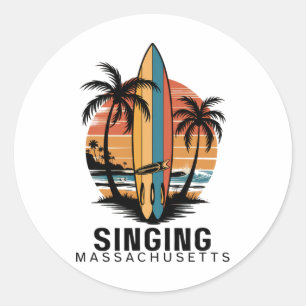 Singing Beach Machusetts Surfing Surfer Classic Round Sticker
