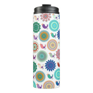 Singing Bird and Mandala Cute Folk Art Pattern Thermal Tumbler